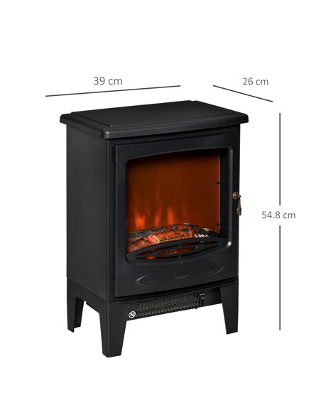 HOMCOM Electric Fireplace Stove, Free standing Fireplace Heater with Realistic LED Flame Effect, Overheat Safety Protection, 900