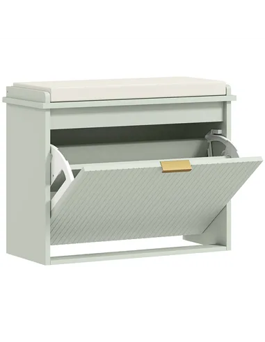 HOMCOM Elegant Six Shoe Bench, with Top Seat - Green