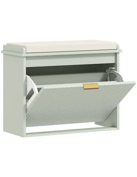 HOMCOM Elegant Six Shoe Bench, with Top Seat - Green