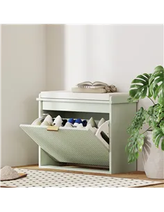 HOMCOM Elegant Six Shoe Bench, with Top Seat - Green 2