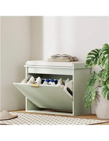 HOMCOM Elegant Six Shoe Bench, with Top Seat - Green