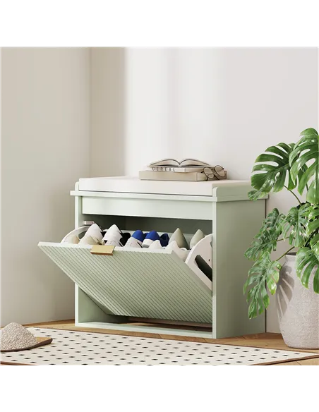 HOMCOM Elegant Six Shoe Bench, with Top Seat - Green