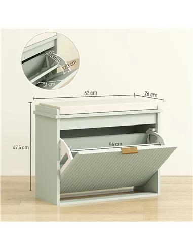 HOMCOM Elegant Six Shoe Bench, with Top Seat - Green