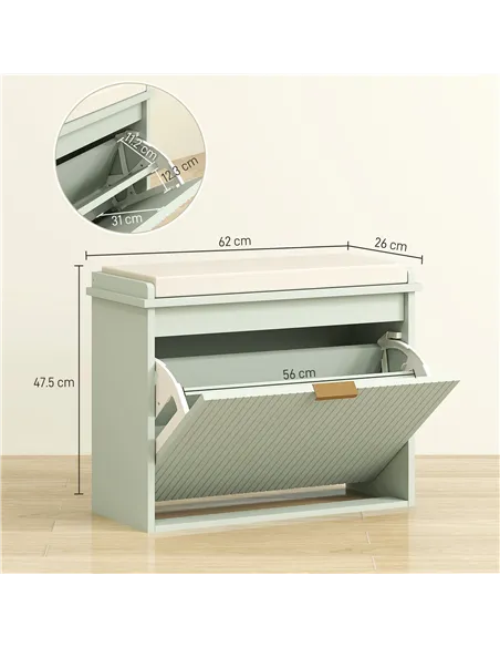 HOMCOM Elegant Six Shoe Bench, with Top Seat - Green