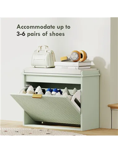 HOMCOM Elegant Six Shoe Bench, with Top Seat - Green