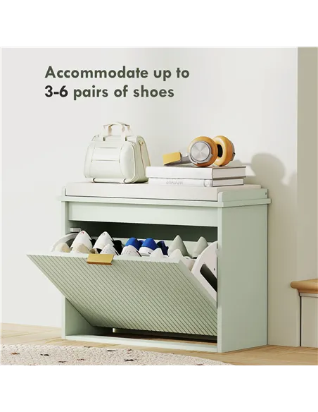 HOMCOM Elegant Six Shoe Bench, with Top Seat - Green