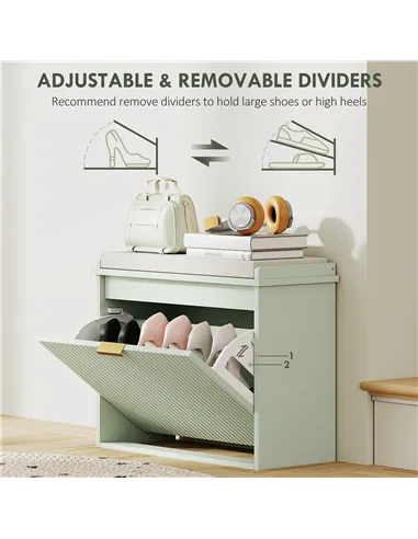 HOMCOM Elegant Six Shoe Bench, with Top Seat - Green