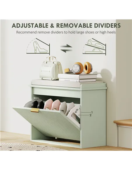 HOMCOM Elegant Six Shoe Bench, with Top Seat - Green