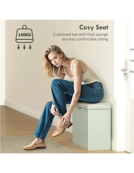 HOMCOM Elegant Six Shoe Bench, with Top Seat - Green