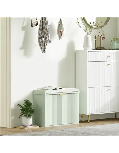 HOMCOM Elegant Six Shoe Bench, with Top Seat - Green