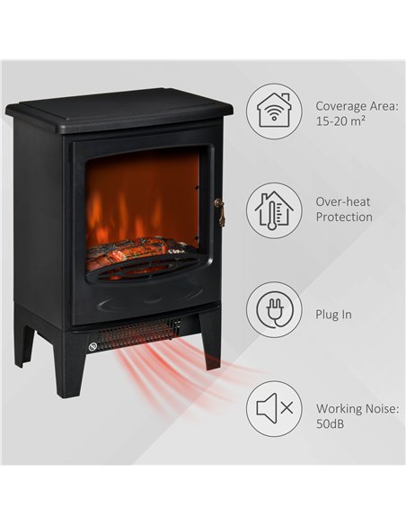 HOMCOM Electric Fireplace Stove, Free standing Fireplace Heater with Realistic LED Flame Effect, Overheat Safety Protection, 900