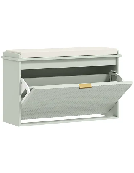 HOMCOM Elegant Eight Shoe Bench, with Top Seat - Green