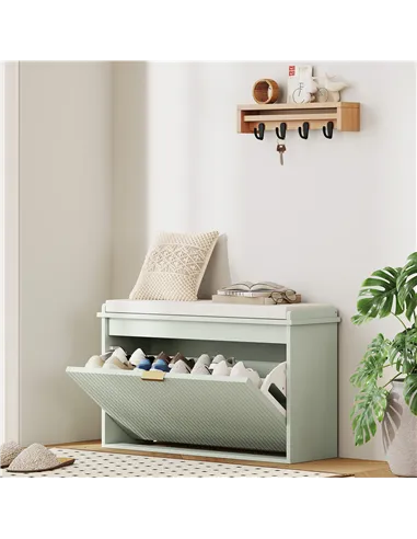 HOMCOM Elegant Eight Shoe Bench, with Top Seat - Green