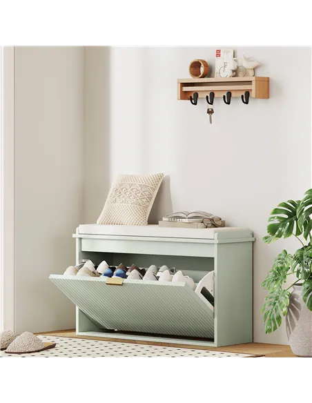 HOMCOM Elegant Eight Shoe Bench, with Top Seat - Green