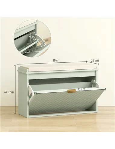 HOMCOM Elegant Eight Shoe Bench, with Top Seat - Green