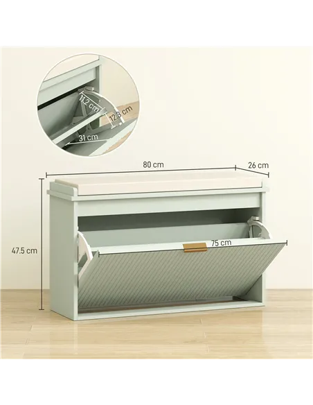 HOMCOM Elegant Eight Shoe Bench, with Top Seat - Green