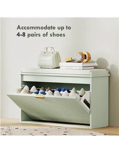 HOMCOM Elegant Eight Shoe Bench, with Top Seat - Green