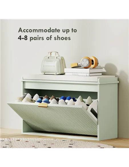 HOMCOM Elegant Eight Shoe Bench, with Top Seat - Green