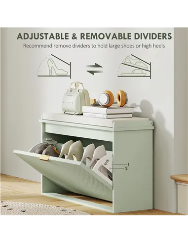 HOMCOM Elegant Eight Shoe Bench, with Top Seat - Green