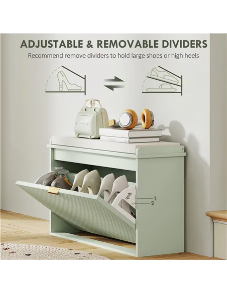 HOMCOM Elegant Eight Shoe Bench, with Top Seat - Green