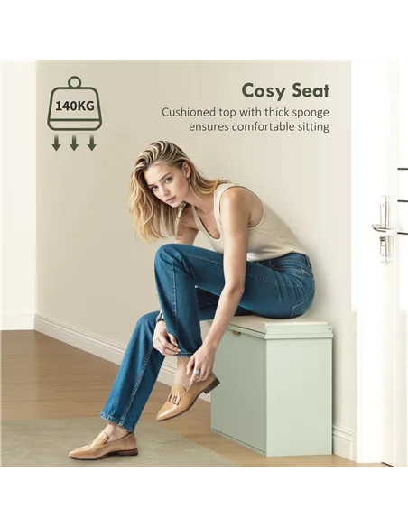 HOMCOM Elegant Eight Shoe Bench, with Top Seat - Green