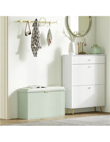 HOMCOM Elegant Eight Shoe Bench, with Top Seat - Green