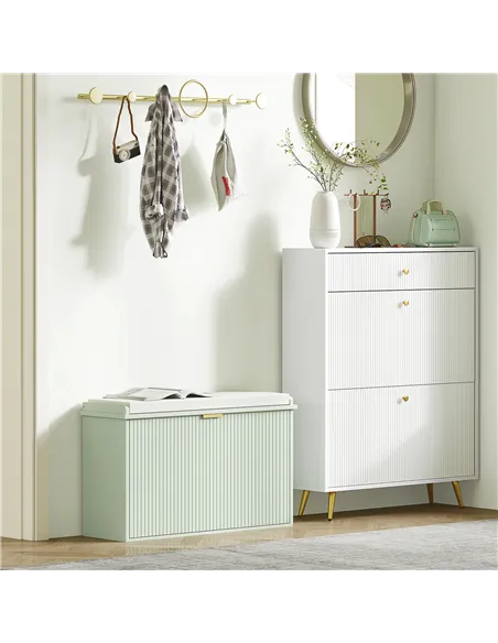 HOMCOM Elegant Eight Shoe Bench, with Top Seat - Green