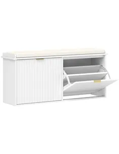 HOMCOM Elegant Ten Shoe Bench, with Top Seat - White