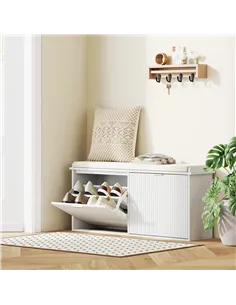 HOMCOM Elegant Ten Shoe Bench, with Top Seat - White 2