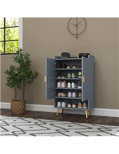 HOMCOM Modern Shoe Cabinet with 2 Doors, Open Shelf and Adjustable Shelves, 15 Pair Hallway Shoe Cupboard, Entryway Storage Unit 2