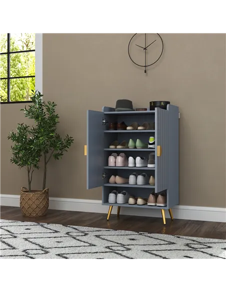 HOMCOM Modern Shoe Cabinet with 2 Doors, Open Shelf and Adjustable Shelves, 15 Pair Hallway Shoe Cupboard, Entryway Storage Unit