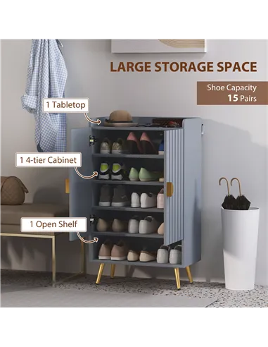 HOMCOM Modern Shoe Cabinet with 2 Doors, Open Shelf and Adjustable Shelves, 15 Pair Hallway Shoe Cupboard, Entryway Storage Unit