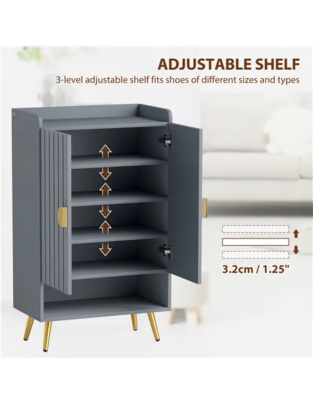 HOMCOM Modern Shoe Cabinet with 2 Doors, Open Shelf and Adjustable Shelves, 15 Pair Hallway Shoe Cupboard, Entryway Storage Unit