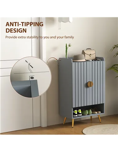 HOMCOM Modern Shoe Cabinet with 2 Doors, Open Shelf and Adjustable Shelves, 15 Pair Hallway Shoe Cupboard, Entryway Storage Unit