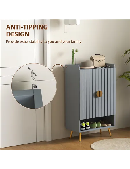 HOMCOM Modern Shoe Cabinet with 2 Doors, Open Shelf and Adjustable Shelves, 15 Pair Hallway Shoe Cupboard, Entryway Storage Unit