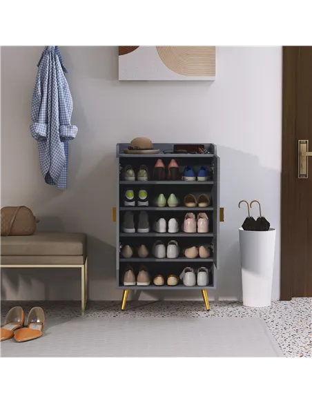 HOMCOM Modern Shoe Cabinet with 2 Doors, Open Shelf and Adjustable Shelves, 15 Pair Hallway Shoe Cupboard, Entryway Storage Unit