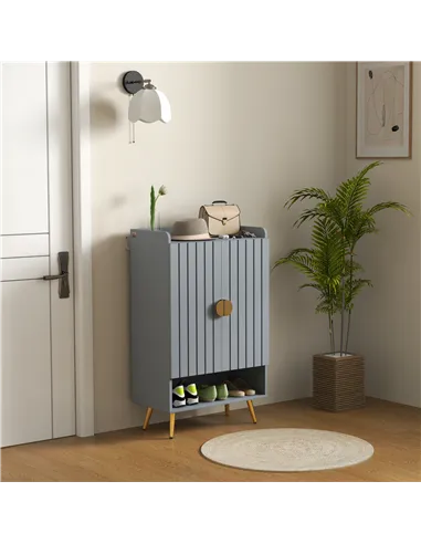 HOMCOM Modern Shoe Cabinet with 2 Doors, Open Shelf and Adjustable Shelves, 15 Pair Hallway Shoe Cupboard, Entryway Storage Unit