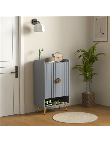 HOMCOM Modern Shoe Cabinet with 2 Doors, Open Shelf and Adjustable Shelves, 15 Pair Hallway Shoe Cupboard, Entryway Storage Unit