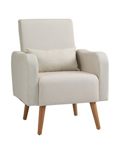 HOMCOM Accent Chair, Linen-Touch Armchair with Pillow, Upholstered Leisure Lounge Sofa for Living Room, Club Chair with Rubber W