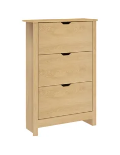 HOMCOM Slim Shoe Cabinet, Narrow Shoe Cupboard with 3 Drawers, Adjustable Shelves for 18 Pairs of Shoes, Natural Wood Finish