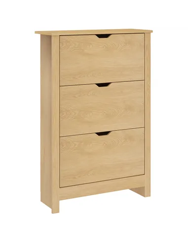 HOMCOM Slim Shoe Cabinet, Narrow Shoe Cupboard with 3 Drawers, Adjustable Shelves for 18 Pairs of Shoes, Natural Wood Finish