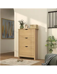 HOMCOM Slim Shoe Cabinet, Narrow Shoe Cupboard with 3 Drawers, Adjustable Shelves for 18 Pairs of Shoes, Natural Wood Finish 2