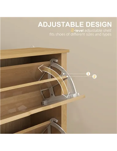 HOMCOM Slim Shoe Cabinet, Narrow Shoe Cupboard with 3 Drawers, Adjustable Shelves for 18 Pairs of Shoes, Natural Wood Finish