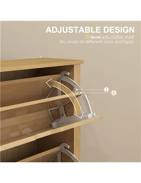 HOMCOM Slim Shoe Cabinet, Narrow Shoe Cupboard with 3 Drawers, Adjustable Shelves for 18 Pairs of Shoes, Natural Wood Finish