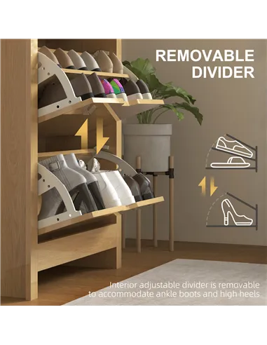 HOMCOM Slim Shoe Cabinet, Narrow Shoe Cupboard with 3 Drawers, Adjustable Shelves for 18 Pairs of Shoes, Natural Wood Finish