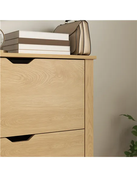 HOMCOM Slim Shoe Cabinet, Narrow Shoe Cupboard with 3 Drawers, Adjustable Shelves for 18 Pairs of Shoes, Natural Wood Finish