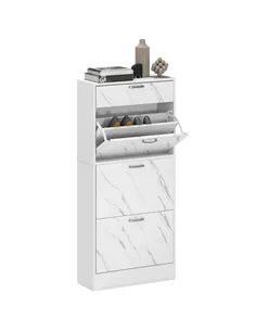 HOMCOM Marble Shoe Storage Cabinet with 3 Flip Drawers, Hallway Cabinet with Top Drawer and Adjustable Shelves, Shoe Cupboard fo