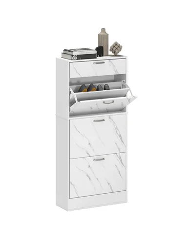 HOMCOM Marble Shoe Storage Cabinet with 3 Flip Drawers, Hallway Cabinet with Top Drawer and Adjustable Shelves, Shoe Cupboard fo