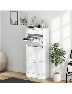 HOMCOM Marble Shoe Storage Cabinet with 3 Flip Drawers, Hallway Cabinet with Top Drawer and Adjustable Shelves, Shoe Cupboard fo 2