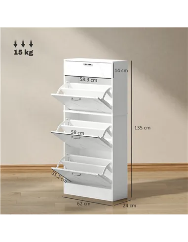 HOMCOM Marble Shoe Storage Cabinet with 3 Flip Drawers, Hallway Cabinet with Top Drawer and Adjustable Shelves, Shoe Cupboard fo